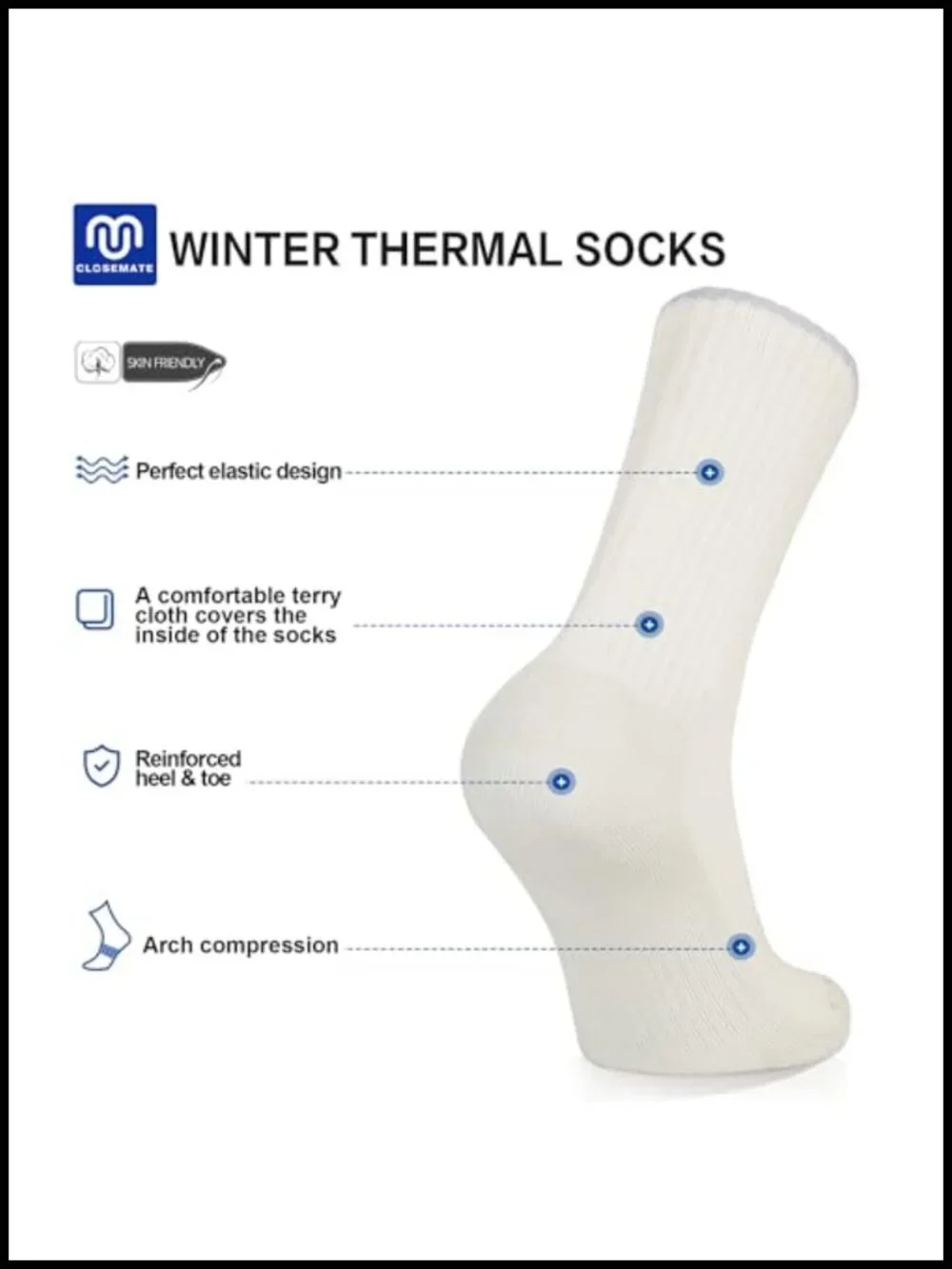 Men's Thermal Winter Crew Socks 5 Pair Pack Cushioned Boot Socks for Hiking